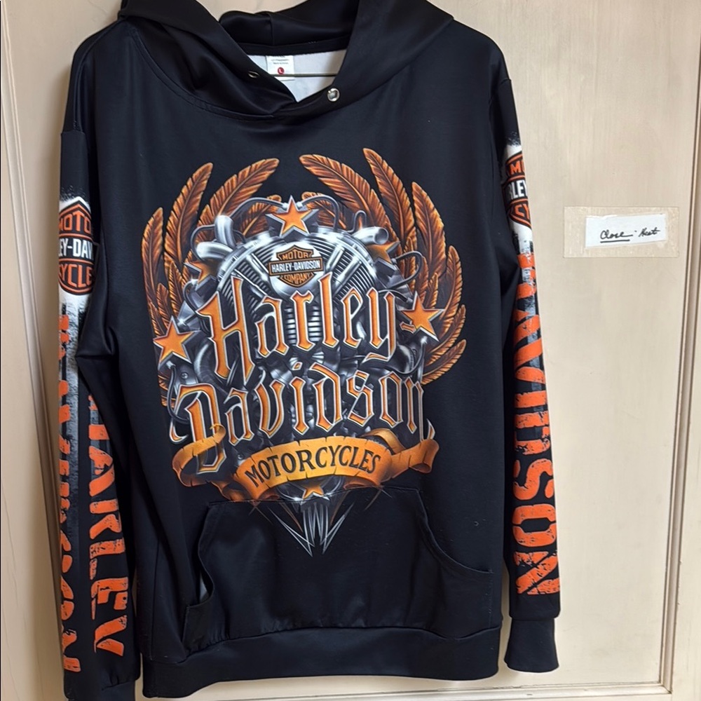 Harley-Davidson Black and Orange Graphic Pullover